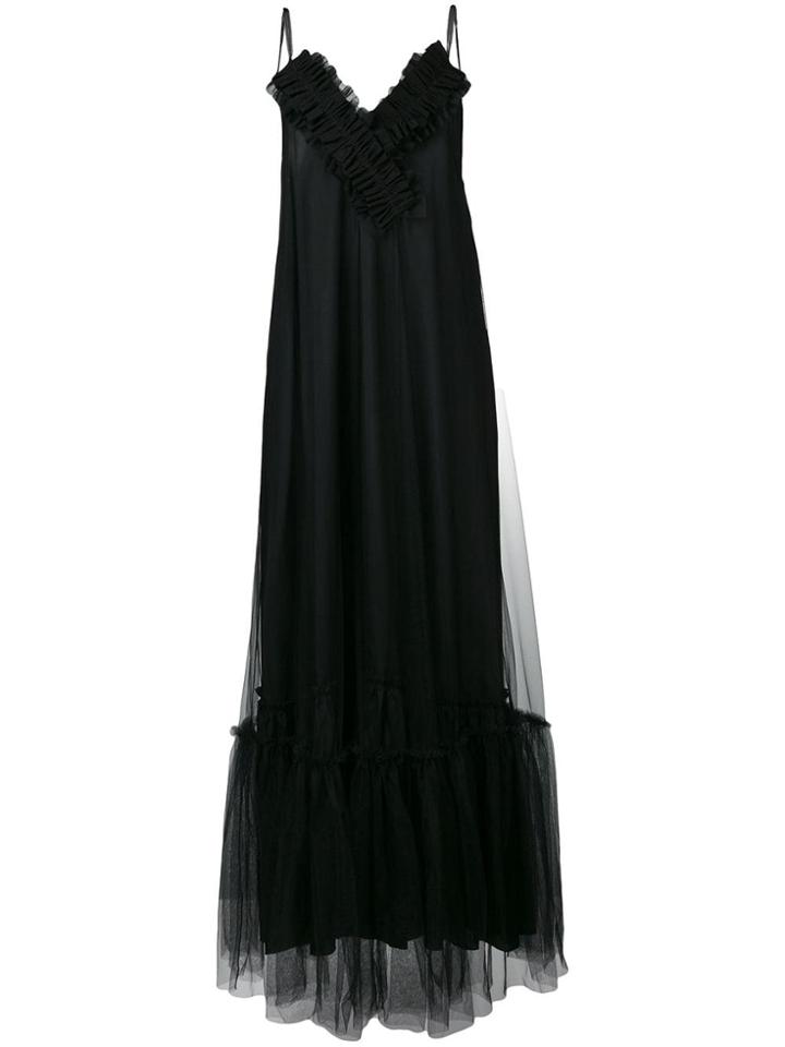 Gina Ruched V-neck Maxi Dress - Black