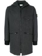 Stone Island Zip Front Hooded Coat - Grey