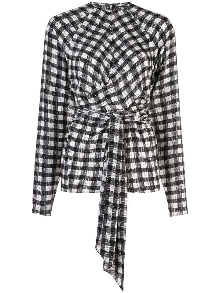Derek Lam Long Sleeve Plaid Print Blouse With Waist Tie Detail - White