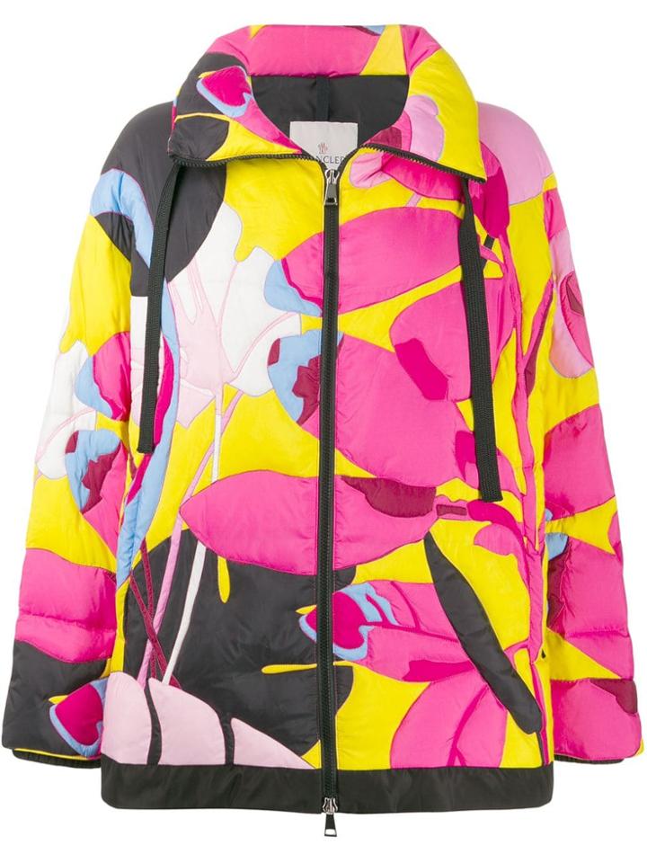 Moncler Floral-print Puffer Jacket - Pink