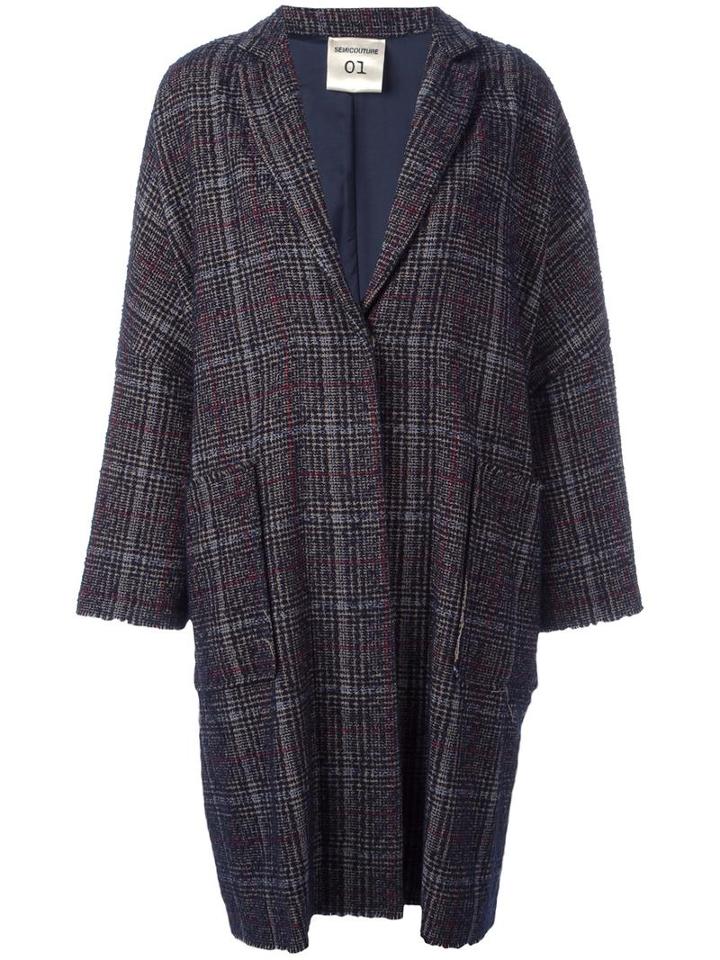 Semicouture Plaid Oversized Coat, Women's, Size: 42, Brown, Wool/cotton/polyamide/alpaca