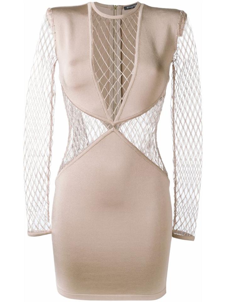 Balmain Mesh Panel Dress, Women's, Size: 40, Nude/neutrals, Polyamide/spandex/elastane/viscose