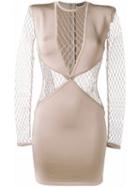 Balmain Mesh Panel Dress, Women's, Size: 40, Nude/neutrals, Polyamide/spandex/elastane/viscose