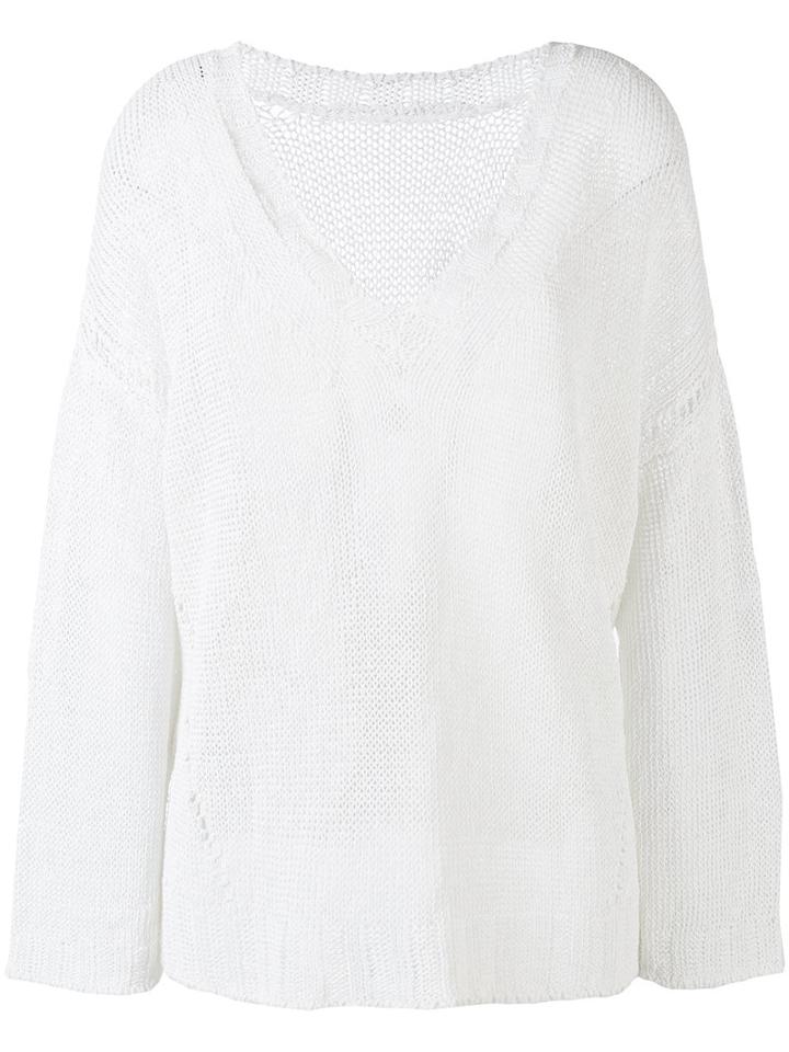 P.a.r.o.s.h. - Chunky Knit V-neck Jumper - Women - Linen/flax/polyamide - S, White, Linen/flax/polyamide