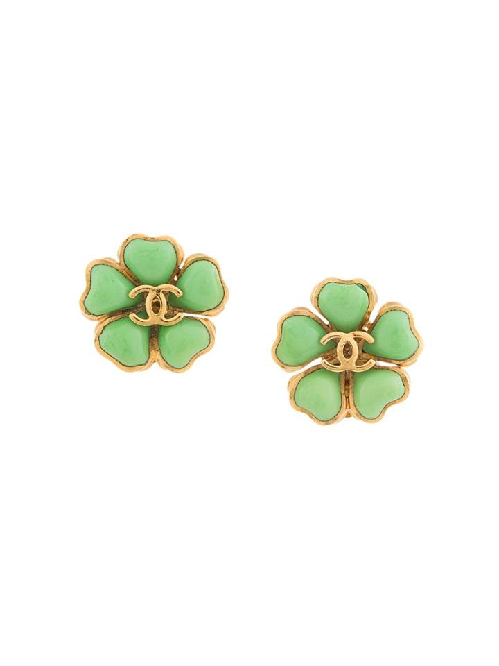 Chanel Vintage Flower Cc Earrings - Metallic