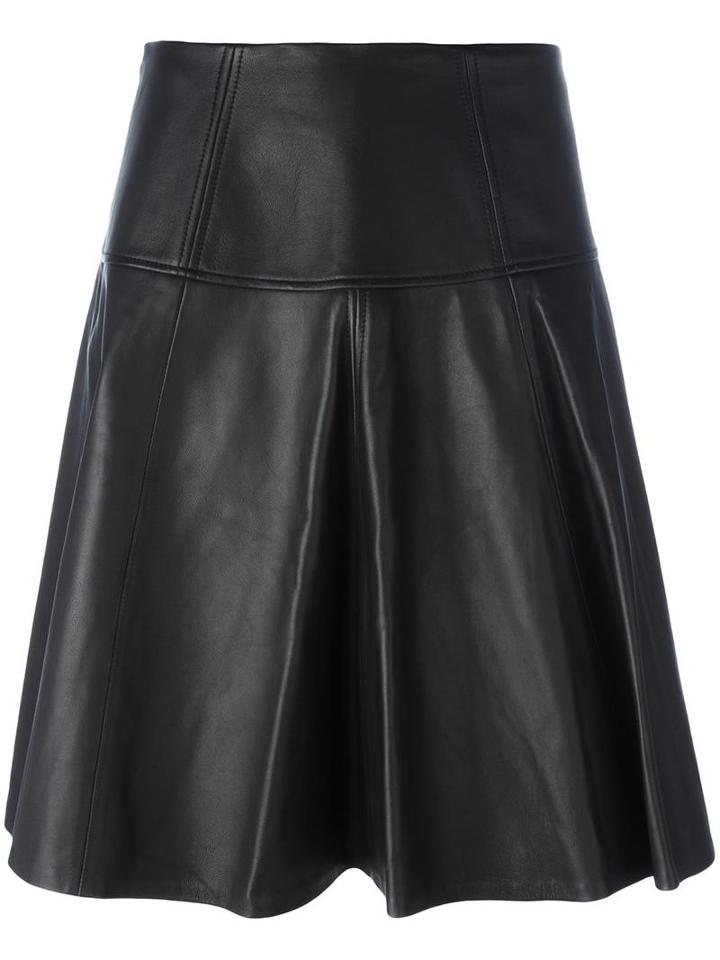 Michael Michael Kors Flared Knee Length Skirt, Women's, Size: 0, Black, Polyester/spandex/elastane/lamb Skin