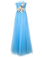 Carolina Herrera Floral Appliqué Tulle Dress - Blue