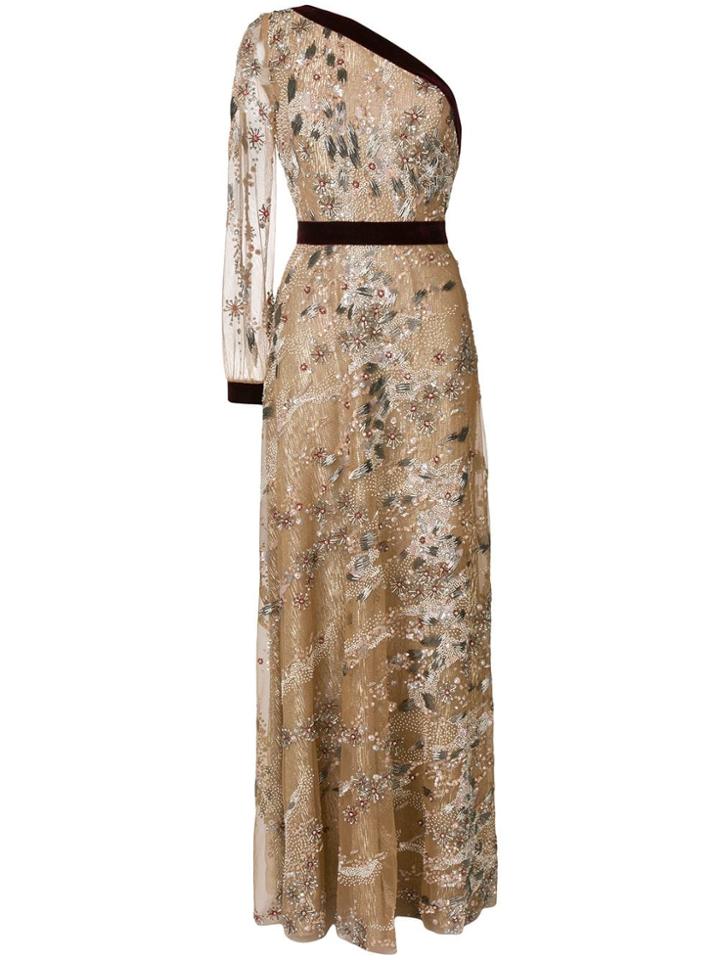 Talbot Runhof Embroidered Tulle Dress - Neutrals