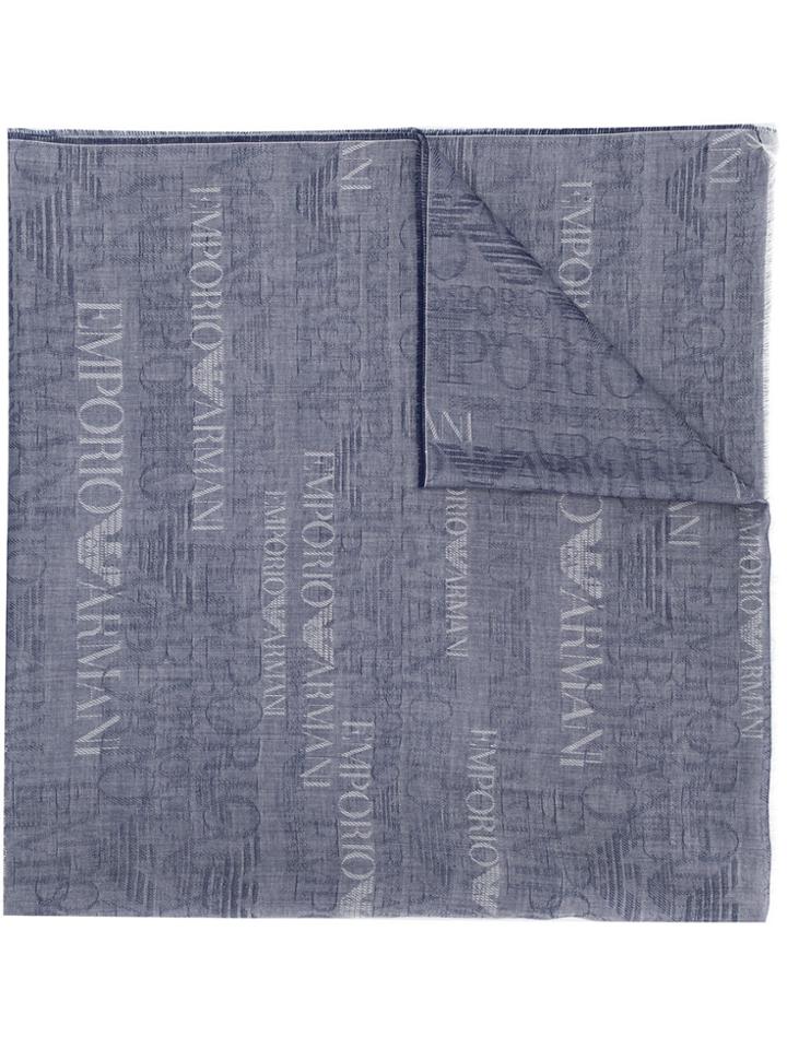 Emporio Armani Logo Printed Scarf - Blue