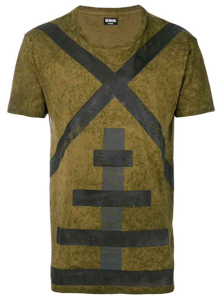 Newams Printed Acid Wash T-shirt - Green