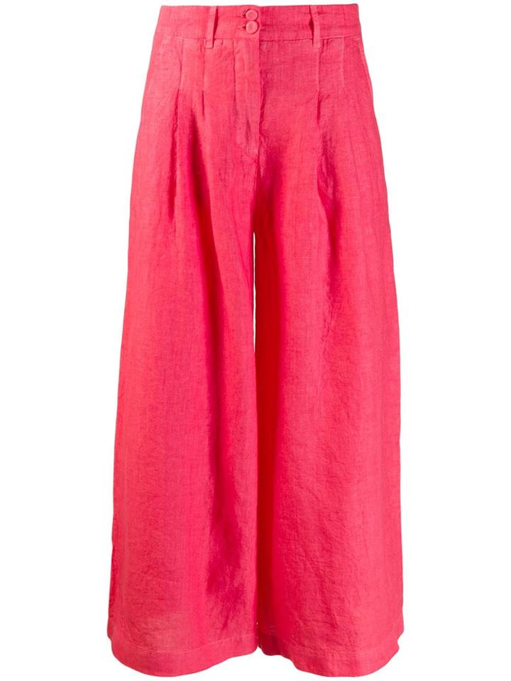 120% Lino Wide Leg Cropped Trousers - Red