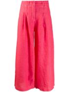 120% Lino Wide Leg Cropped Trousers - Red