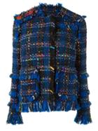 Msgm Fringed Tweed Jacket, Women's, Size: 40, Blue, Acrylic/polyamide/polyester/wool