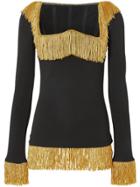 Burberry Metallic Fringe Detail Stretch Jersey Corset Top - Black