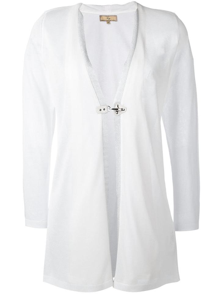 Fay - Long Buckle Fastening Cardigan - Women - Polyester/viscose - M, White, Polyester/viscose