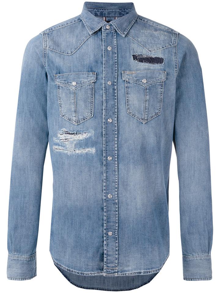 Diesel 'd-broome' Distressed Shirt, Men's, Size: Large, Blue, Cotton