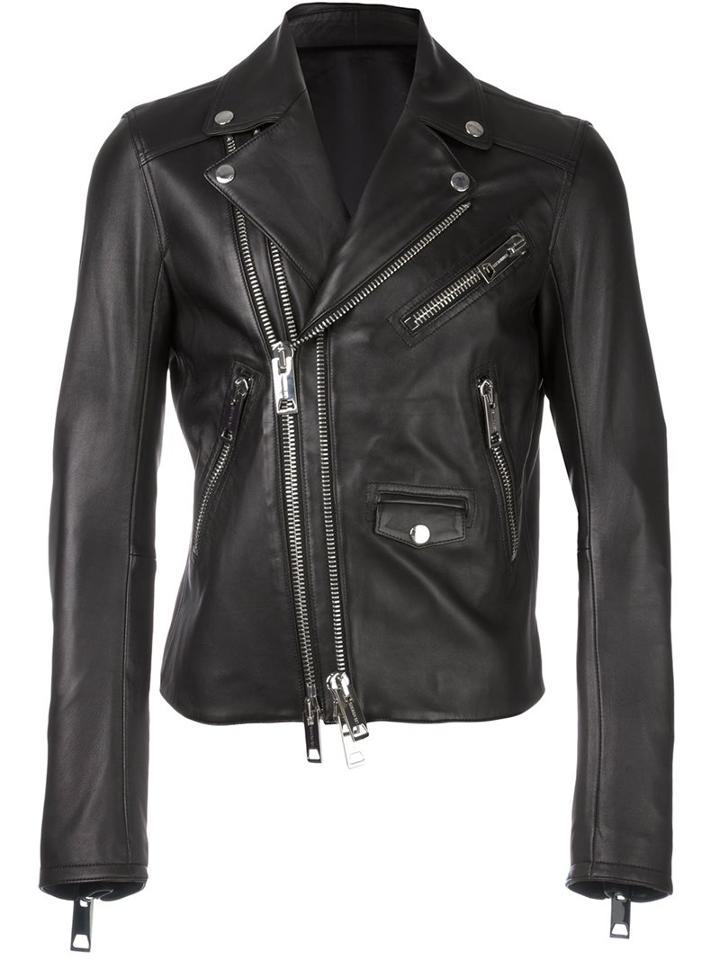 Les Hommes Double Zip Biker Jacket, Men's, Size: 50, Black, Leather/viscose