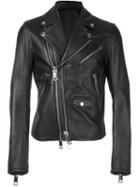 Les Hommes Double Zip Biker Jacket, Men's, Size: 50, Black, Leather/viscose