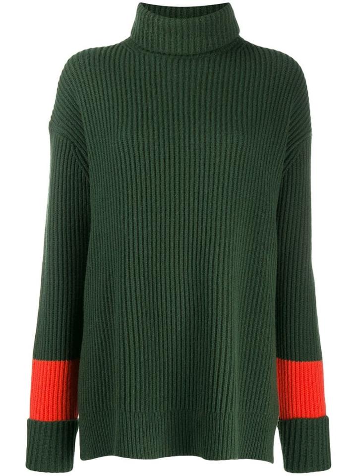 Chinti & Parker Contrast Stripe Ribbed Jumper - Green