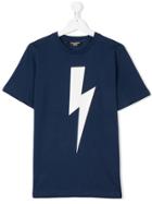 Neil Barrett Kids Teen Lightning Bolt-print T-shirt - Blue