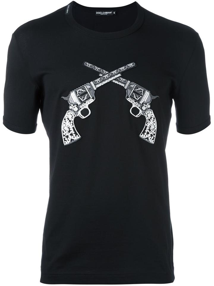 Dolce & Gabbana Pistol Patch T-shirt, Men's, Size: 52, Black, Cotton/polyester/viscose