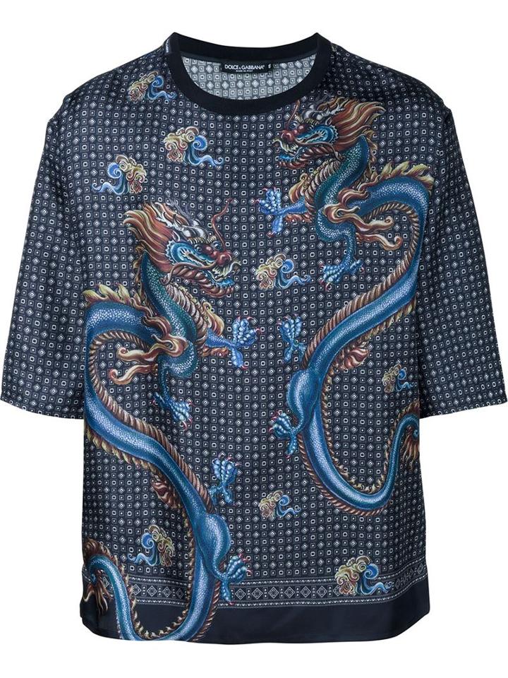 Dolce & Gabbana Dragon Print Silk Short Sleeve T-shirt