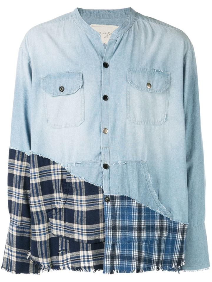 Greg Lauren Contrast Panel Denim Shirt - Blue