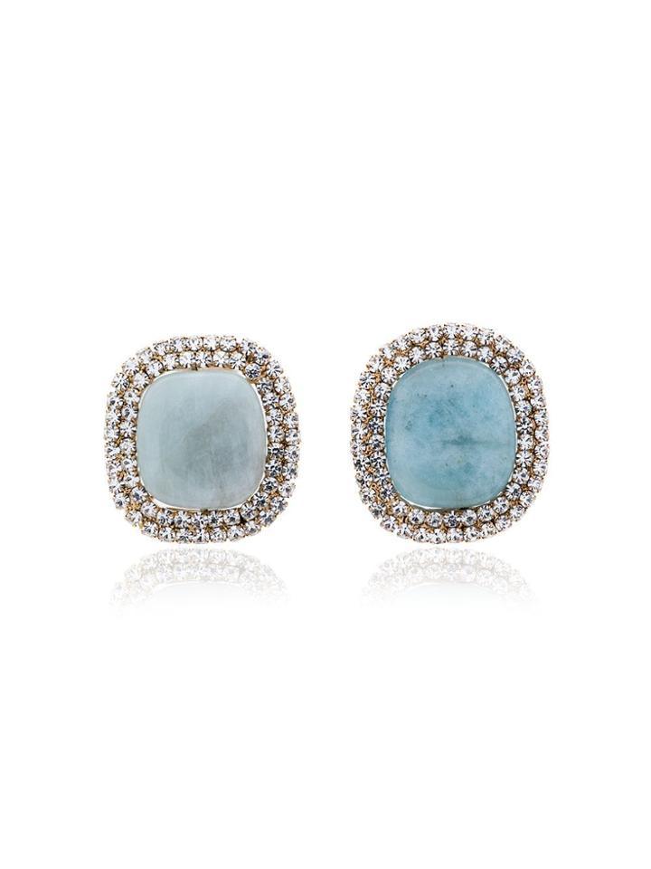 Rosantica Blue Crystal Embellished Large Stone Clip On Earrings