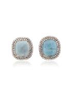 Rosantica Blue Crystal Embellished Large Stone Clip On Earrings
