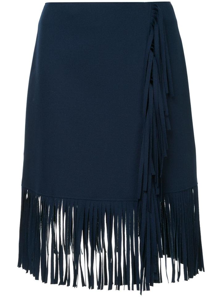 Msgm Fringe Trim Midi Skirt - Blue