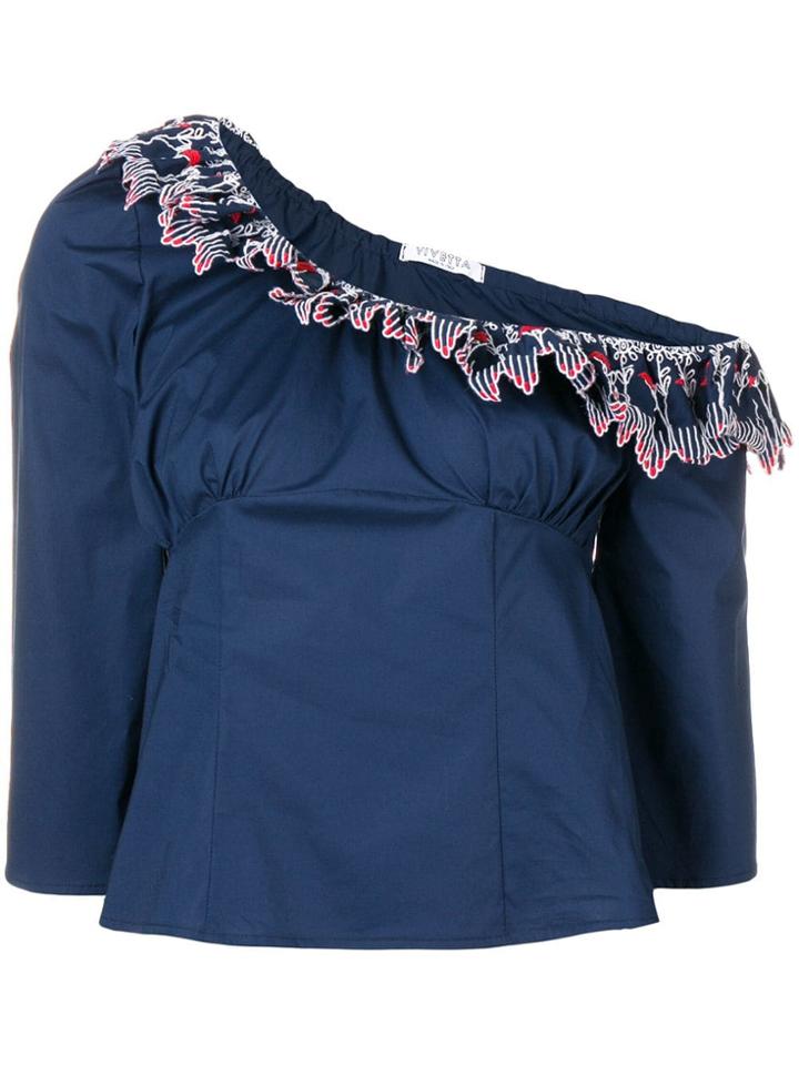 Vivetta One Shoulder Ruffle Trim Top - Blue