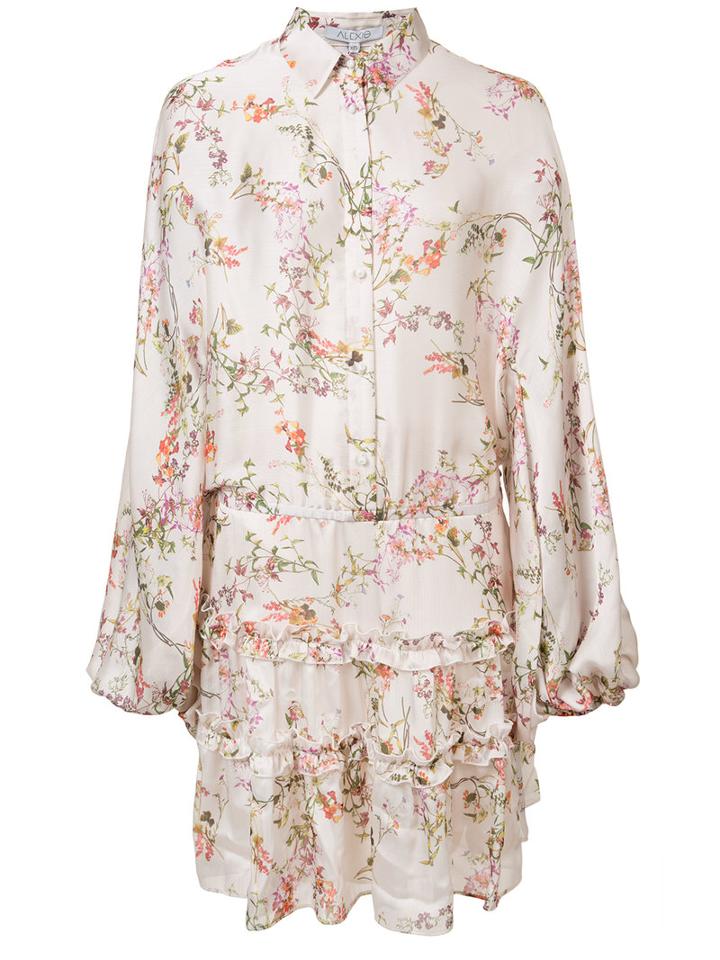 Alexis Ruffle Trim Shirt Dress, Women's, Size: Small, White, Polyester