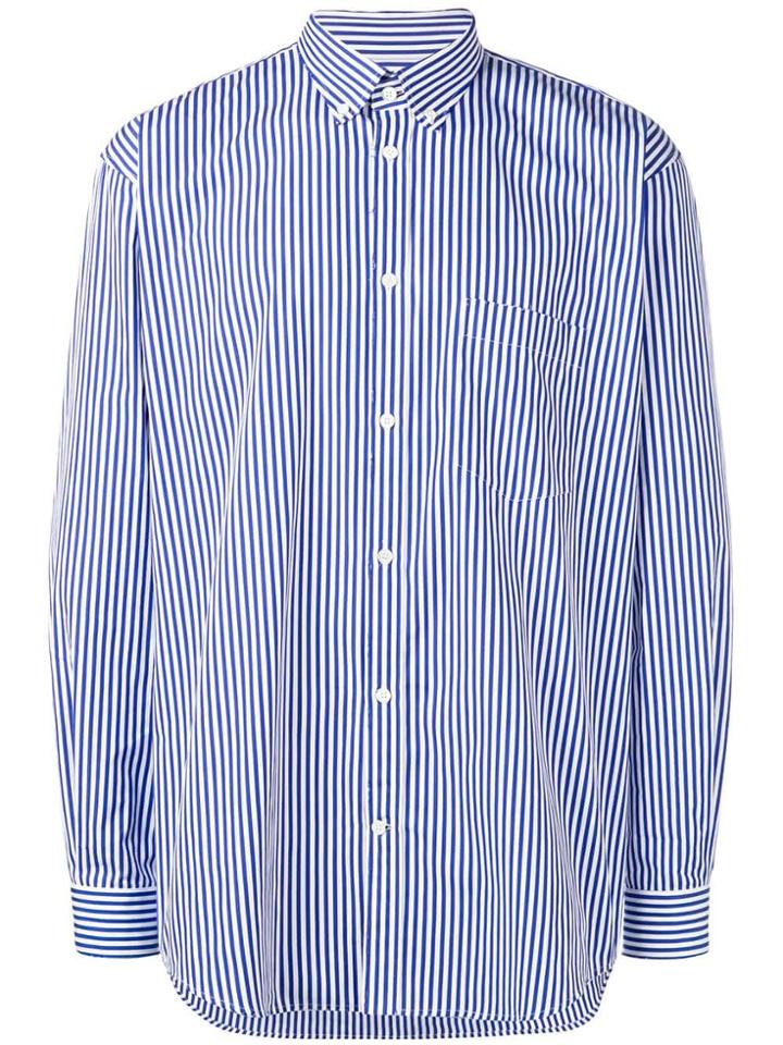 Balenciaga Logo Print Striped Shirt - White
