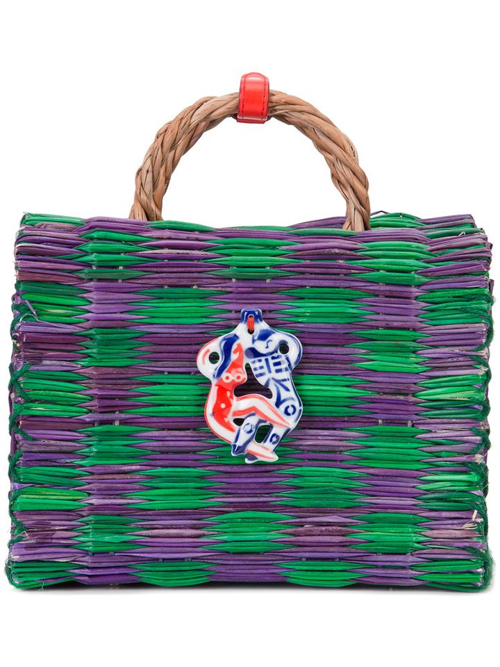 Heimat Atlantica Basket Tote, Women's, Pink/purple, Straw/leather/porcelain