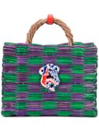 Heimat Atlantica Basket Tote, Women's, Pink/purple, Straw/leather/porcelain