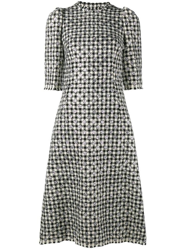Dolce & Gabbana Houndstooth Polka Dot Dress, Women's, Size: 42, Black, Silk/polyamide/spandex/elastane/virgin Wool