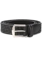 Canali Silver-tone Buckle Elastic Belt, Men's, Size: 110, Black, Leather/wool
