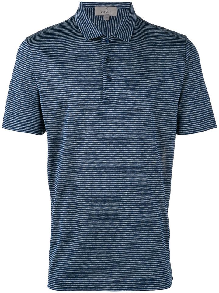 Canali Striped Polo Shirt, Men's, Size: 50, Blue, Silk