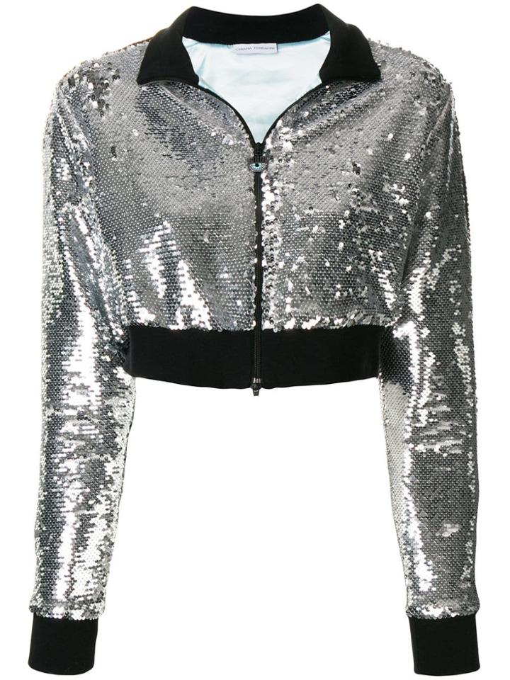 Chiara Ferragni Cropped Sequinned Jacket - Silver