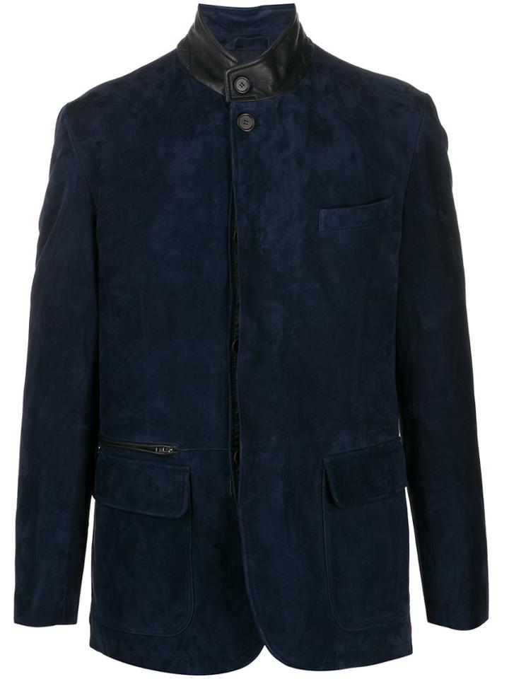 Brioni Two Tone Leather Jacket - Blue