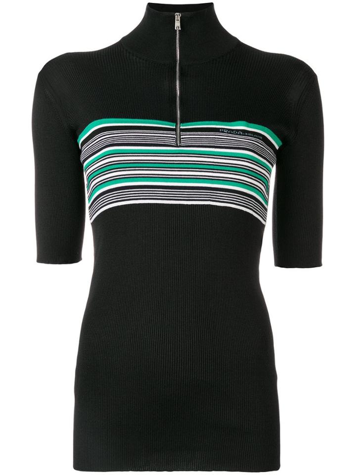 Prada Zipped Shortsleeved Jumper - Black