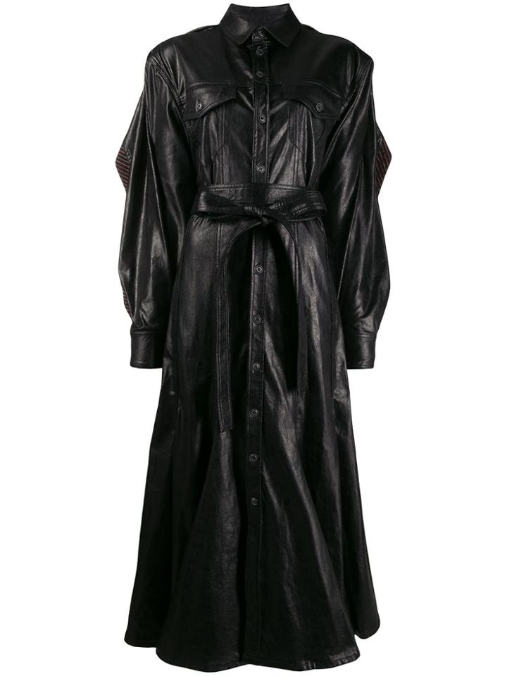 Y/project Contrast Trim Belted Coat - Black