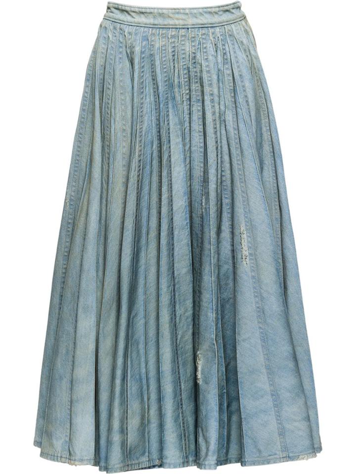 Miu Miu Pleated Denim Skirt - Blue