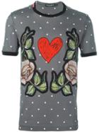 Dolce & Gabbana Roses & Heart Print T-shirt, Men's, Size: 50, Grey, Cotton