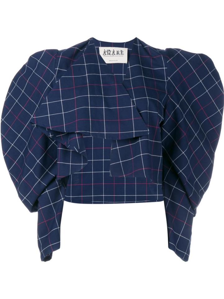 Awake Checked Balloon Sleeve Wrap Top