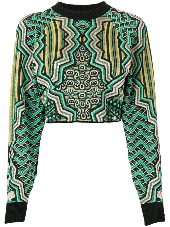 M Missoni Art Deco Intarsia Cropped Sweater - Green