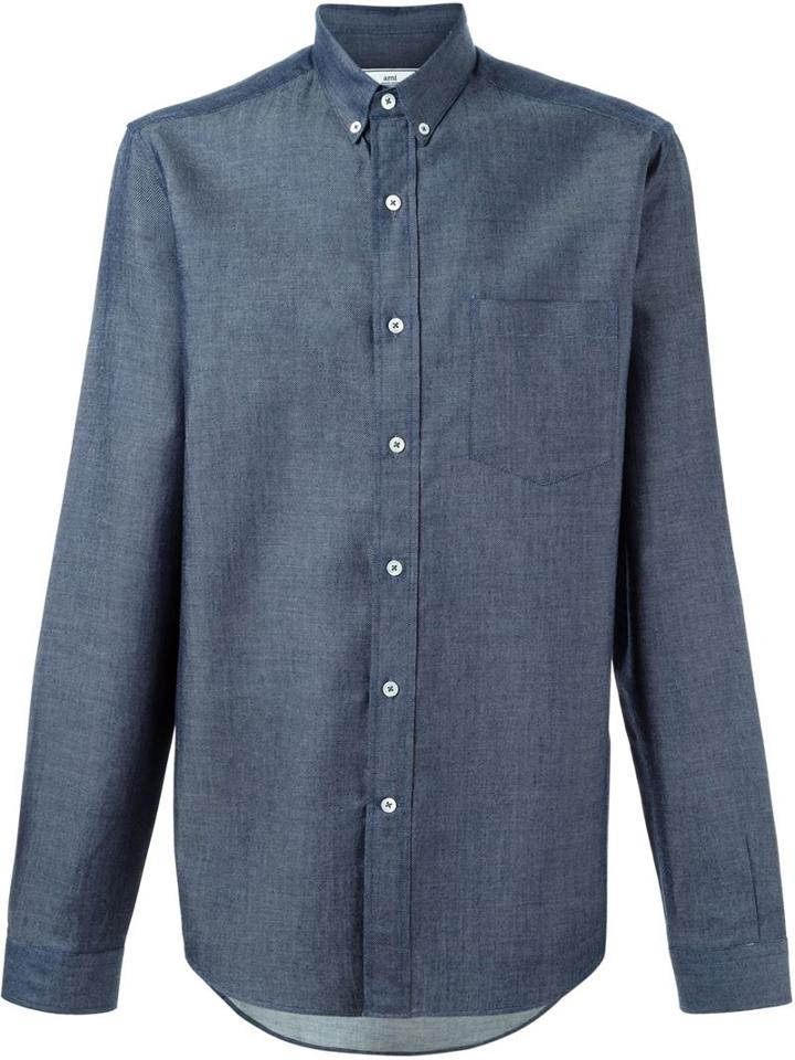 Ami Alexandre Mattiussi Button Down Collar Shirt, Men's, Size: 43, Blue, Cotton/lyocell