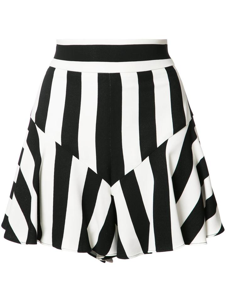 Milly Striped Ruffled Shorts, Women's, Size: 2, Black, Polyester/viscose/spandex/elastane