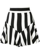 Milly Striped Ruffled Shorts, Women's, Size: 2, Black, Polyester/viscose/spandex/elastane