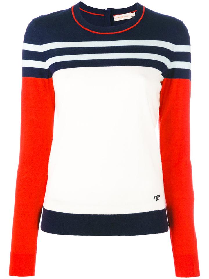 Tory Burch Striped Jumper, Women's, Size: Small, White, Cashmere